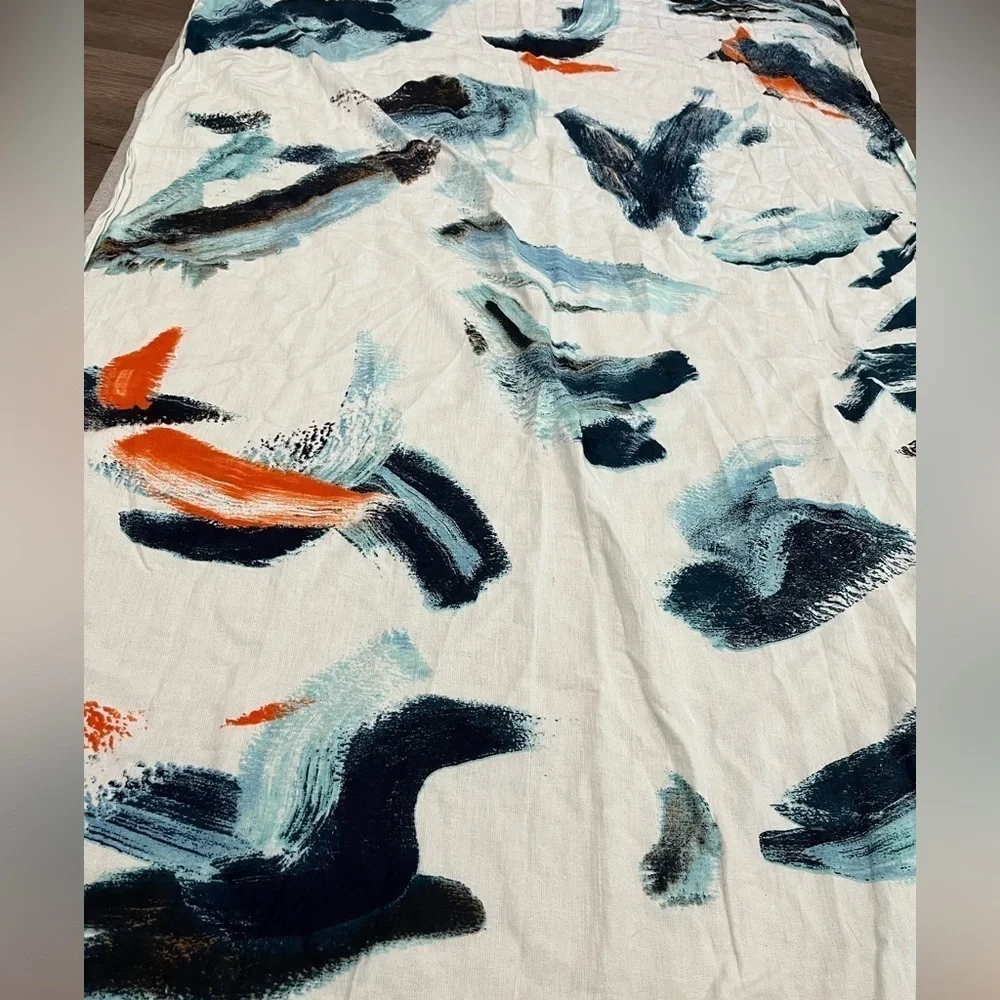 [37*72”]Parfois Abstract Patterned Fringe Cotton Scarf Shawl Waves Fringes Boho - Picture 3 of 6